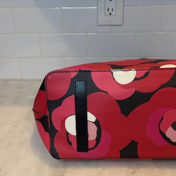 Kate Spade Bag Purse Handbag Leather Ellison Ave Sydney Floral Red XL Tote Bag - Picture 9 of 16